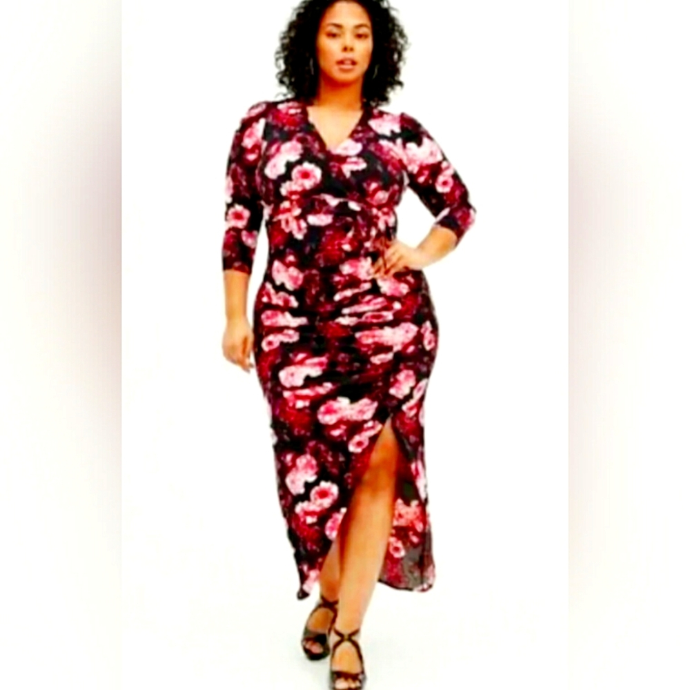 Torrid Red Wrap Gown with V-Neck and 3/4 Sleeves